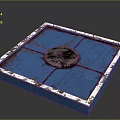Industrial Blue Square Structural Frame with Circular Center and White Worn Edges