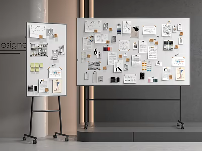 Design Display Boards With Creative Elements Sticky Notes And Graphic Icons In Studio 3d model