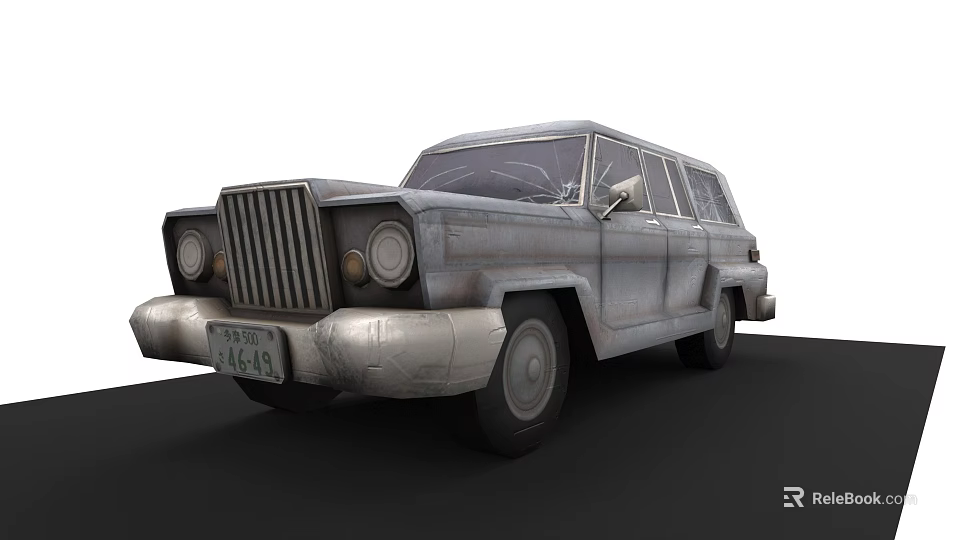 Vintage Silver Station Wagon With Classic Grille And Worn Exterior 3d model 