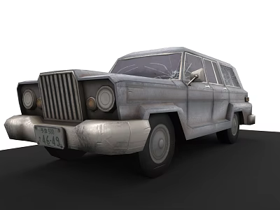 Vintage Silver Station Wagon With Classic Grille And Worn Exterior 3d model