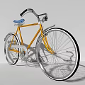 Yellow Bicycle with Blue Seat Black Handlebars Silver Rims and Shadow on White Background