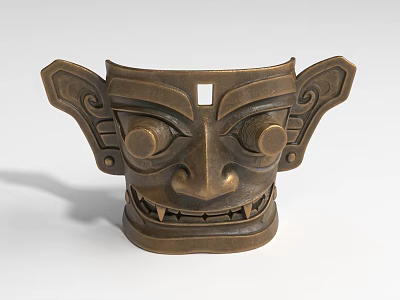 Traditional Bronze Mask Landscape Sculpture With Exaggerated Eyes Ears And Teeth 3d model