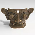 Traditional Bronze Mask Landscape Sculpture With Exaggerated Eyes Ears And Teeth