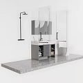 Modern Bathroom Set With Vanity Mirror Marble Countertop Storage Shelves And Toilet