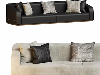 Modern Three Seater Sofa Designs in Black and Beige with Stylish Decorative Pillows 3d model