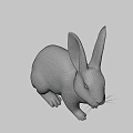White Rabbit 3D Model in Sitting Pose with Long Ears and Red Eyes