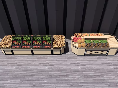 Retail Display Shelves with Fresh Fruits and Vegetables in Divided Compartments 3d model