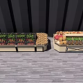 Retail Display Shelves with Fresh Fruits and Vegetables in Divided Compartments
