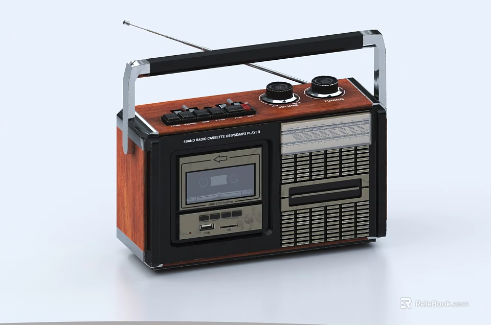 Vintage Headphone Speaker With Wooden Panel Retro Design Antenna And Knobs 3d model 