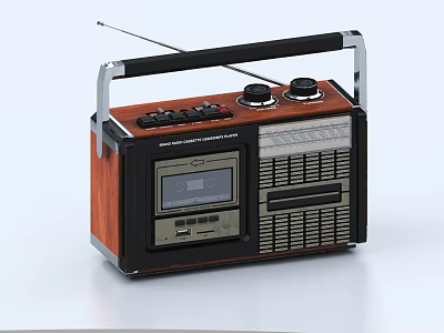 Vintage Headphone Speaker With Wooden Panel Retro Design Antenna And Knobs 3d model