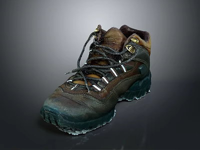 Brown Hiking Boots With Black Laces Metal Buckles And Durable Rubber Soles For Outdoor Use 3d model