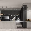 Modern Milk Tea Shop Interior With Open Bar Counter Coffee Machine And Ingredient Shelves