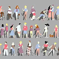 Modern multi-person fresh simple pen characters 3d model