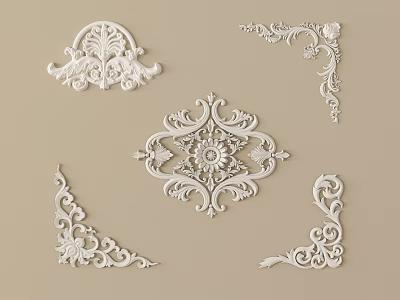 Ornate Intricate Carved Decorative Elements for Furniture and Wall Design 3d model