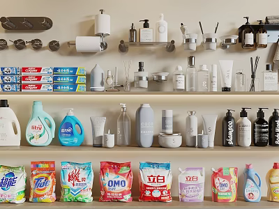 Household Cleaning And Daily Essentials Collection With Various Detergents Soaps And Supplies 3d model