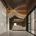 Modern Stylish Office Reception Space With Curved Counter And Warm Wood Decor Soft Ambient Lighting