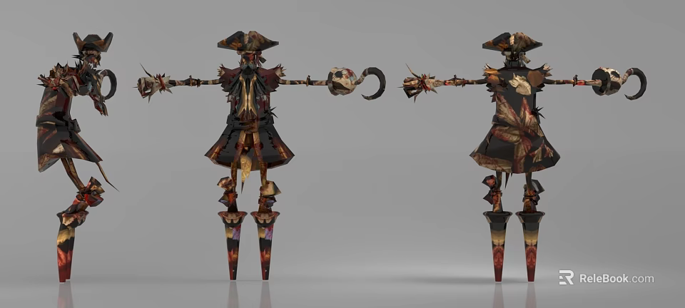 Skeleton Pirate Game Movie Character With Decorative Costume And Weapon 3d model 