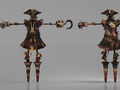 Skeleton Pirate Game Movie Character With Decorative Costume And Weapon 3d model