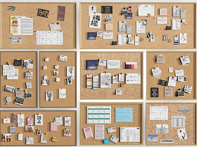 Cork board message board photo wall note wall 3d model