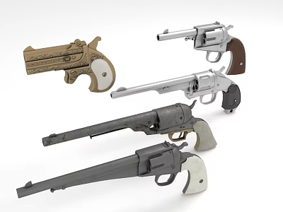 Vintage Revolver Weapons Collection Featuring Classic Designs And Various Handle Materials 3d model