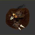 Red Rock Terrain 3D Model Scene Featuring Mechanical Flame Thrower Emitting Fire And Smoke