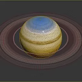Ringed Planetary Model With Blue Top And Yellow White Stripes Against Dark Background