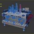 Professional Espresso Coffee Machine with Various Colored Paper Cups Tissue Box and Coffee Accessories
