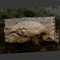 Eagle Sculpture With Detailed Feathers Bending Head On Decorative Stone Base 3d model