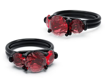 Elegant Black Rings With Red Gemstones For Modern Jewelry Collection 3d model
