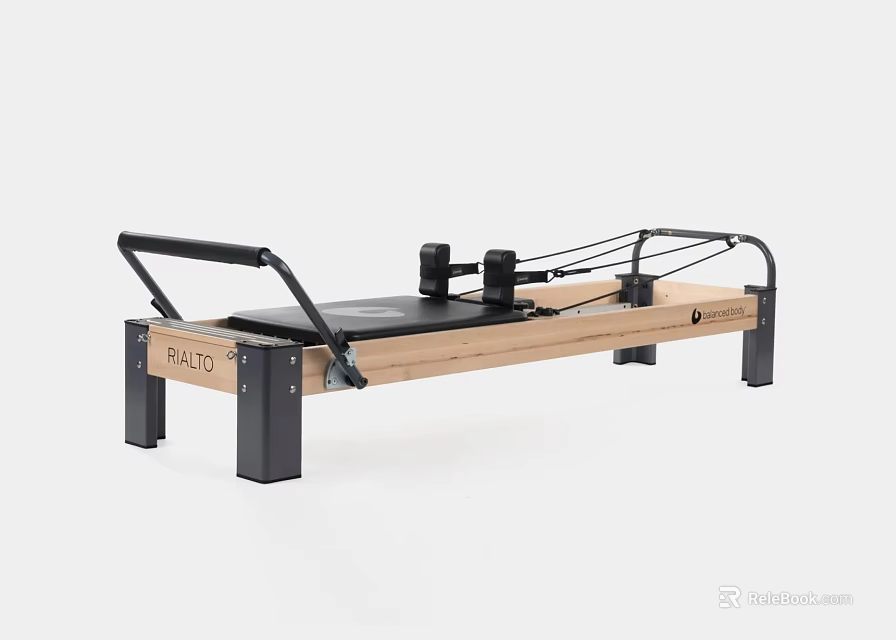 Professional Pilates Reformer Sports Equipment with Wooden Frame and Black Components 3d model 