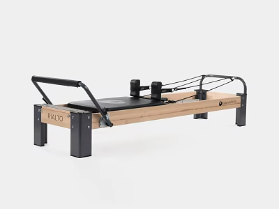Professional Pilates Reformer Sports Equipment with Wooden Frame and Black Components 3d model