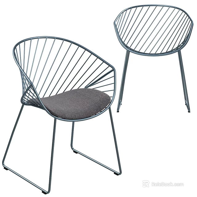 Modern Leisure Chair With Metal Frame And Wire Mesh Design Cushioned Seat 3d model 