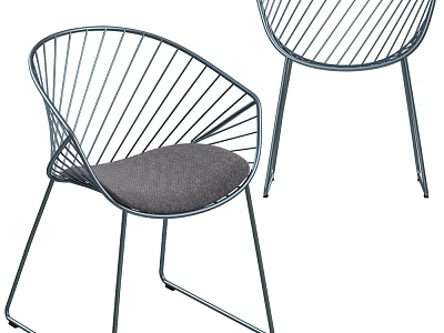 Modern Leisure Chair With Metal Frame And Wire Mesh Design Cushioned Seat 3d model