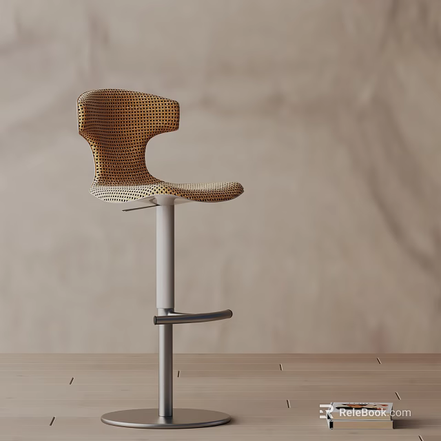 Modern Woven Bar Stool with Metal Frame and Footrest for Kitchen Bar 3d model 