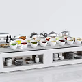 Buffet Table Display With Assorted Foods Drinks And Tableware On Marble Countertop 3d model