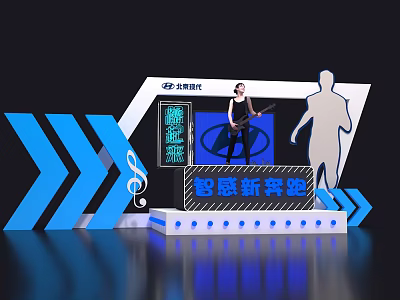 Futuristic Stage Art Installation With Blue Arrows Musician Silhouette And New Experience 3d model