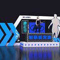 Futuristic Stage Art Installation With Blue Arrows Musician Silhouette And New Experience