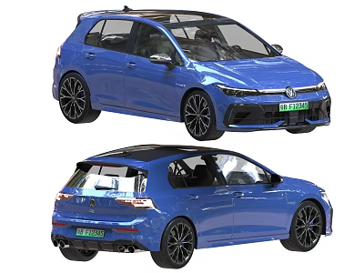 Blue Sporty Hatchback Car With Black Roof Sleek Body And Black Alloy Wheels 3d model