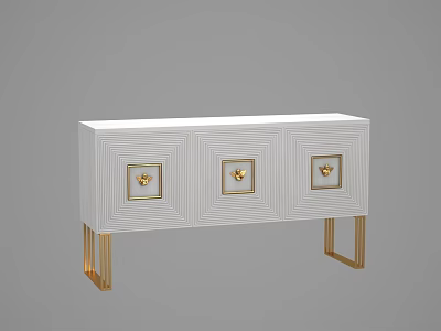 Elegant White Sideboard With Three Drawers Gold Accents And Gold Legs 3d model