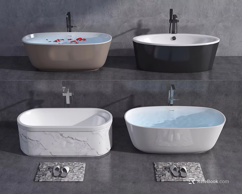 Elegant Freestanding Bathtubs in Light Brown Black White with Marble Texture Design 3d model 