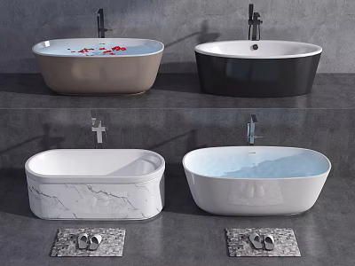 Elegant Freestanding Bathtubs in Light Brown Black White with Marble Texture Design 3d model