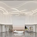 Modern Front Desk Reception Lobby Design With Curved Ceiling LED Strip Lights And Marble Floor