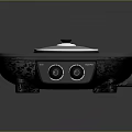 Black Square Electric Griddle with Round Lid Control Knobs and Ribbed Cooking Surface