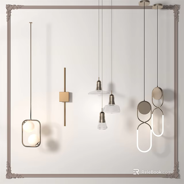 Modern Pendant Lights With Various Contemporary Shapes And Metal Glass Elements 3d model 