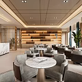Modern Hotel Lobby Interior With Marble Reception Desk Wooden Shelves And Green Plants