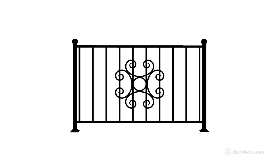 Ornate Iron Fence With Decorative Scrollwork And Vertical Bars Design 3d model 