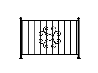 Ornate Iron Fence With Decorative Scrollwork And Vertical Bars Design 3d model