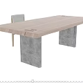 Modern Dining Table And Chairs Set With Wooden Tabletop Concrete Legs And White Upholstered Seats