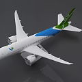 Airplane Model Decorative Ornament Set With White Body Green Blue Tail On White Display Stand
