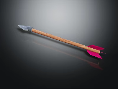 Handcrafted Traditional Arrow With Wooden Handle Metal Arrowhead And Pink Fletching 3d model